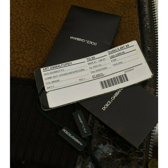 $5K DOLCE GABBANA BROWN CRACKED LEATHER BOMBER SHEARLING ZIP JACKET 54 / US 44 - Picture 11 of 12